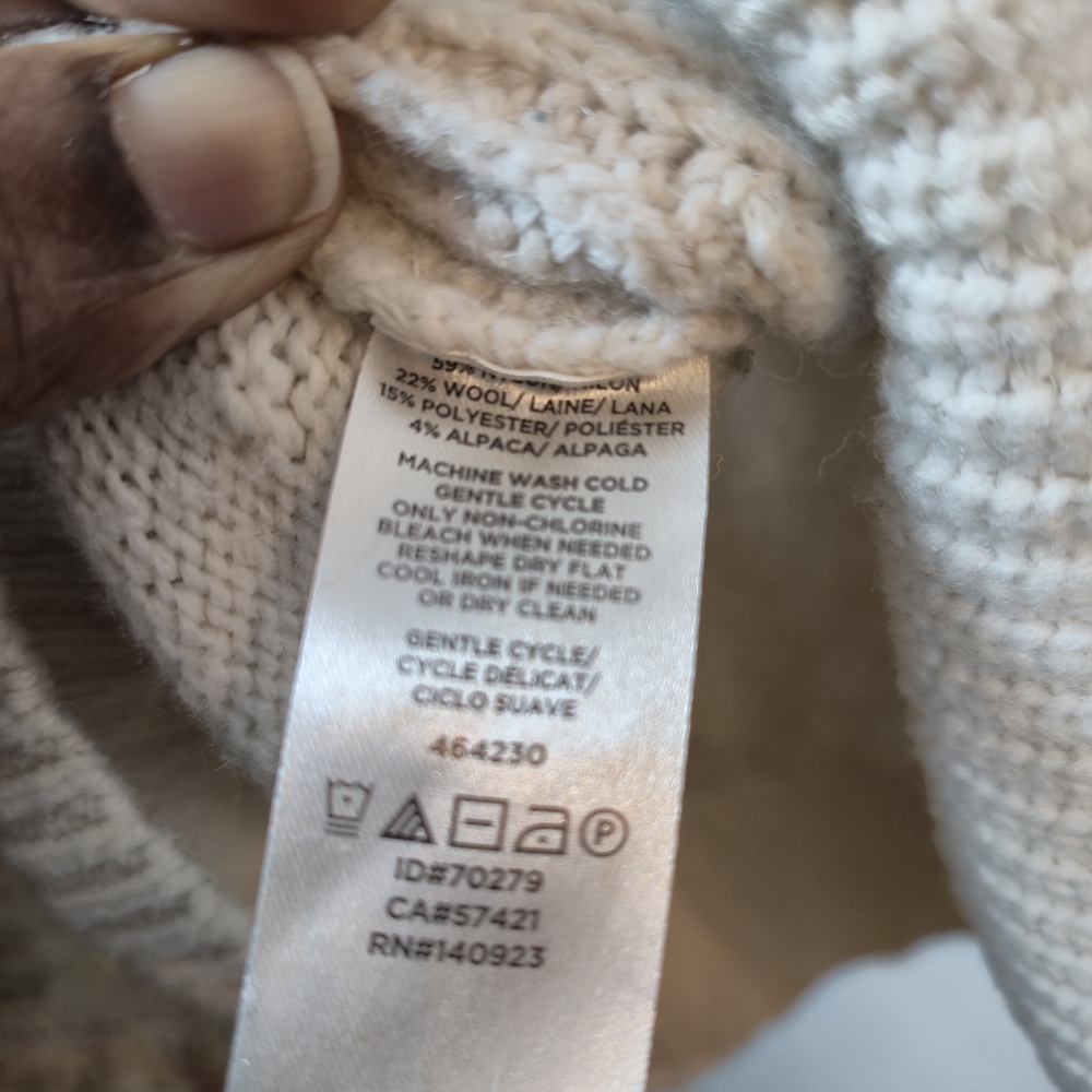 LOFT Alpaca Wool Blend Ribbed Pointelle Raglan Knit Sweater Cream Large - Picture 7 of 7